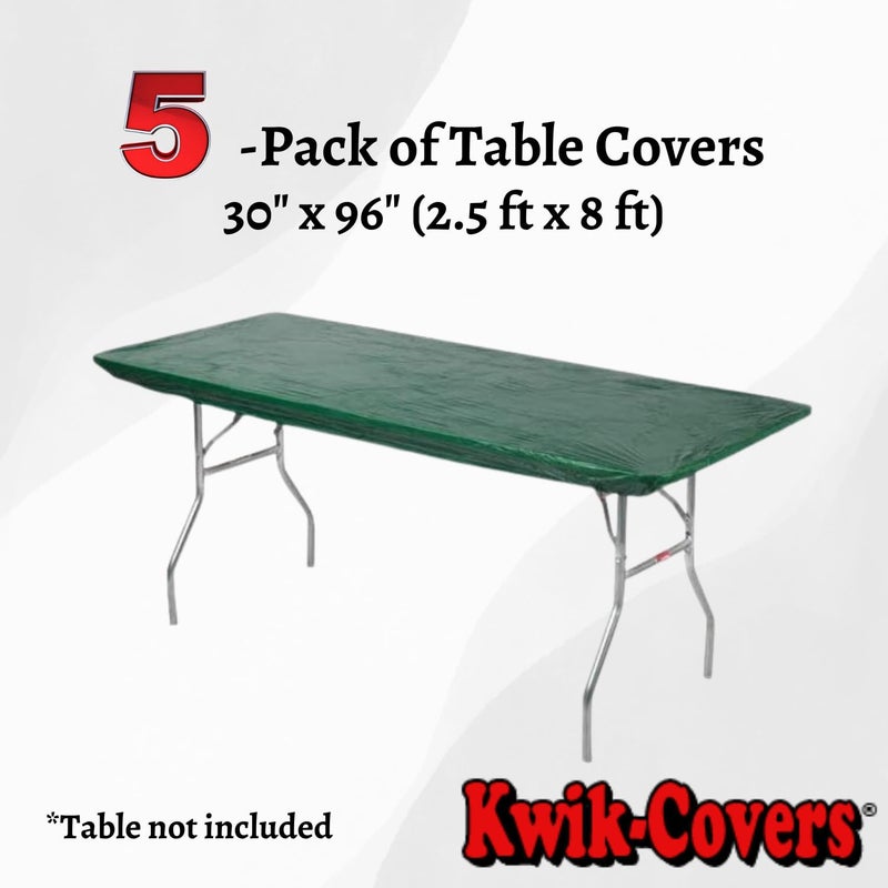 Kwik-Covers 8' Rectangle Plastic Table Covers 30" x 96", Bundle of 5 (Hunter Green) - Image 2